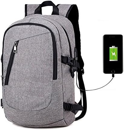 15.6 Inch USB Charging Port Backpack for Men Women Water Resistant School Students Bookbag AM SeaBlue (2-Grey)