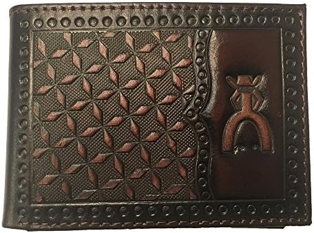 Brand Punchy Signature Chocolate Brown Geometic Tooling Leather Bifold Wallet - 1835161W1