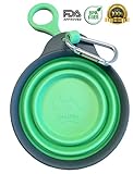 Collapsible Silicone Bowl / Water Travel Dish for Dogs or Cats, Plus Patent-pending Bottle Holder & Clip for On-the-Go use - 12oz - Green - Eco-Friendly - BPA Free - FDA Approved - By nudogs