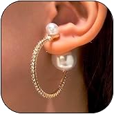 Large Pearl Earrings Jackets Rhinestone Hoop Earrings for Women Chunky Sparkly Crystal Statement Hoop Earring Trendy Prom Party Jewelry