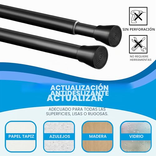 Shower Curtain Rod, No Drilling, Extra Long and Stable, Black, 85 - 65 cm, Diameter 32 mm