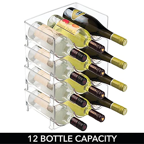 mDesign Stackable Plastic 3 Bottle Refrigerator Wine Rack Kitchen