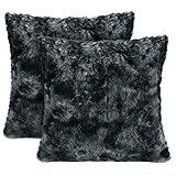 LANGRIA Set of 2 Decorative Faux Fur Cushion Covers 18x18, Soft Plush Shaggy Throw Pillow Case with Short Faux Fur and Hidden Zip Closure for Bed Sofa Couch - Filling Not Included (2-Pack, Black)