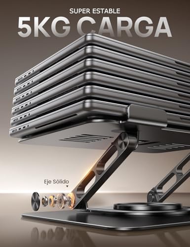 Lamicall Soporte para Laptop - [Giratoria 360°] Soporte Ergonómico Base Laptop, Elevador Plegable y Portátil de Aluminio Stand Escritorio, Compatible con MacBook Air Pro, DELL, HP (10-17.3") - Negro