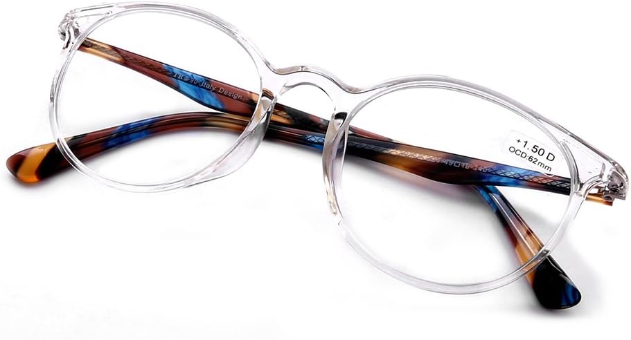 DOOViCDOOViC Italy Designer Clear Frame Reading Glasses Round Large Lens Readers for Women Men +3.00
