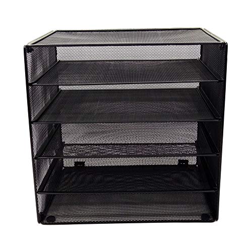 GDinDinFan Mesh Desk Organizer File Paper Documents Letter Tray with 5 Stackable Sorter,Black - Thumbnail 7