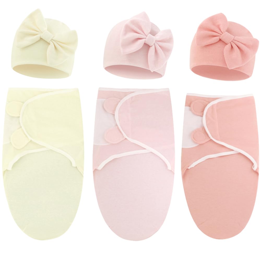DRESHOW 3 Pack Newborn Swaddle Blanket with Hats Baby Printed Swaddles Infant Adjustable Swaddling Wraps for 0-3 Months Girls Boys — image 1