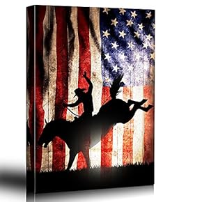 Patriotic Bucking Bronco Rider Silhoutte Rodeo Country Western...