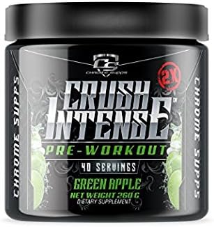 Chrome Supps - Crush Intense 2X, Pre-Workout Powder, Effective Clean Energy That Promotes Energy, Focus, Pump and Weight Loss (Green Apple, 260 G)