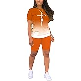 PINSV Women's 2 Piece Outfits Summer Printing Bodycon Short Pants Workout Sets