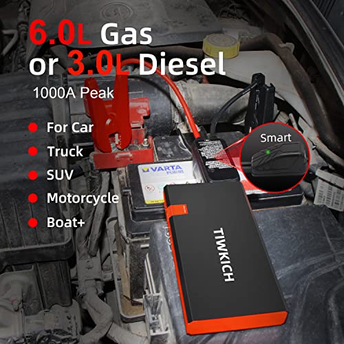 TIWKICH A13 Car Jump Starter 1000A (Up to 5.0L Gas and 2.0L Diesel