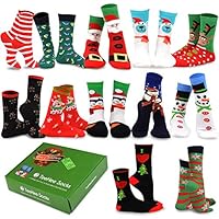 TeeHee Christmas 12-Pack Cotton Socks, Great Value Gift Box for Kids (9-10 Years, Christmas)