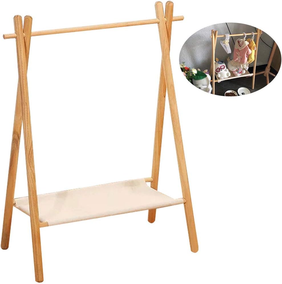 PLAFUETO Wooden Pet Closet Organizer for Cat Kitty Puppy Dog Garment Rack Hanging Armoire Wardrobe 2 Layers
