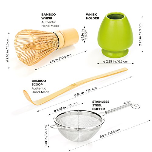 Tealyra - Matcha Whisk 100 Prong - Bamboo Scoop - Ceramic Whisk Holder - Stainless Steel Sifter - Ceremony Matcha Start Up Gift Set - Japanese Matcha Accessories - 4 Piece Kit - Thumbnail 3