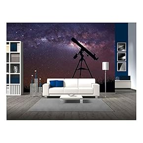 Infinite Space Background with Silhouette of Telescope. - Removable Wall Mural | Self-Adhesive Large Wallpaper - 66x96 inches
