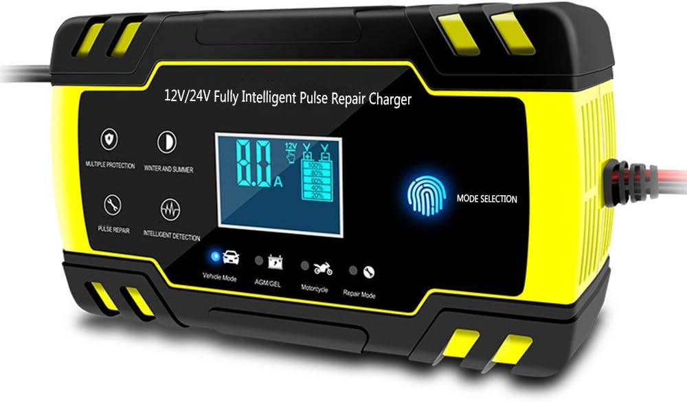 YLOVOW Fully Automatic Battery Charger/Maintainer - Rescue and Recover Batteries, Touch Mode for Car, Motorcycle, RV, SUV, ATV, and More