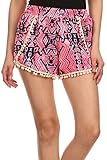Simplicity Women's High Waisted Pompom Tassel Trim Beach Casual Gym Mini Shorts
