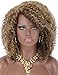 Kalyss Synthetic Brown Blonde Highlights Afro Kinky Curly Wigs for Women Side Parted Natural Looking Big Bouncy Hair Wigs