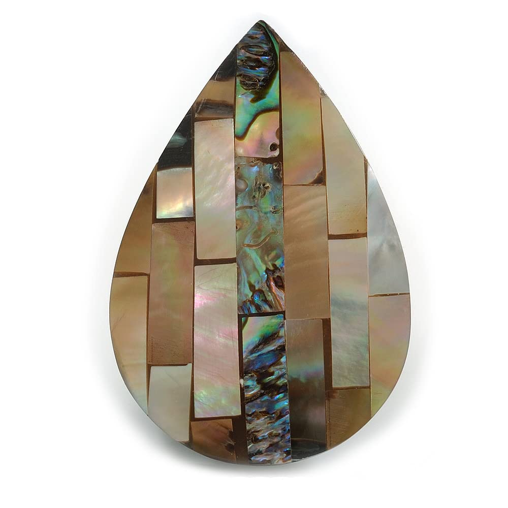 45mm L/Teardrop Shape Sea Shell Brooch/Natural/Beige/Abalone Shades/Handmade/Slight Variation In Colour/Natural Irregularities