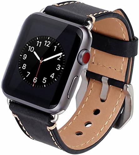 Apple Watch Band, Genuine Leather iwatch Replacement Smart Watch Band for Apple Watch Band 42mm Series 3 Series 2 Series 1 Sport Edition (42mm black)
