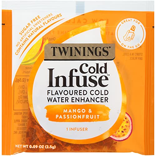 TWININGS COLD INFUSE FLAVORED WATER ENHANCER, MANGO & PASSIONFRUIT, ORANGE, 22 COUNT (PACK OF 1), ENJOY HOT OR ICED