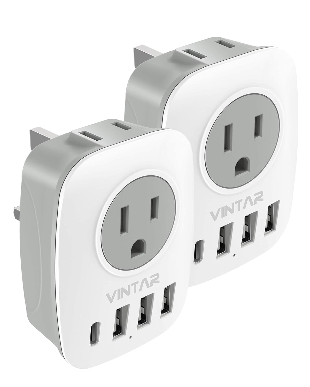US to UK Ireland Travel Plug Adapter 2 Pack, VINTAR Type G Plug Adapter with 2 Outlets 4 USB Ports(1 USB-C), UK Power Adaptor Converter for USA to England Scotland Dubai Hong Kong British Kenya London