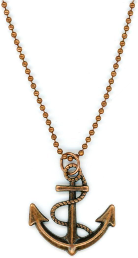 Treasure Pixie Copper Tone Metal Anchor Pendant on 20 Inch Ball Chain Necklace