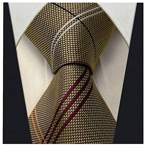Scott Allan Mens Striped Necktie - Dark Khaki and Red