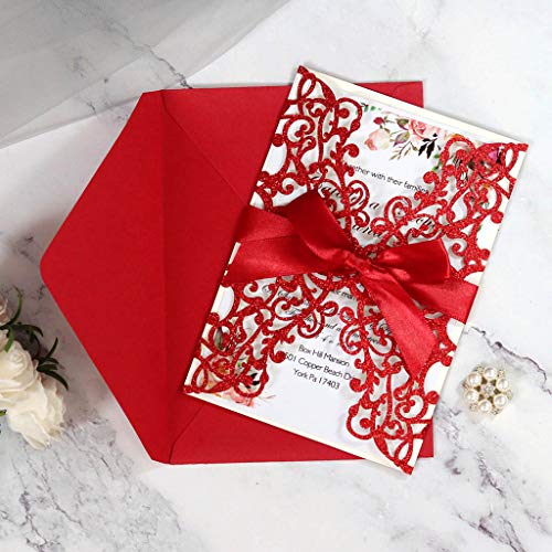 cici store 20Pcs Hollow Lace Glitter Wedding Invitation Cards Kit with Envelopes,Greeting Cards for Wedding, Bridal Shower, Birthday Invitations - Thumbnail 3