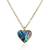TaYolnFaSo Heart Natural Stone Necklace for Women 18k Gold Electroplated Love Malachite Abalone Pendant Heart Jewelry Birthday Christmas Gifts for Mother Wife