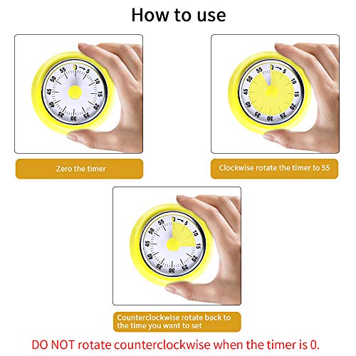 Kitchen Timer, Kitchen Countdown Cooking Timer Reminder, No Battery Required Magnetic Time Management Timer (Mechanical-Yellow)