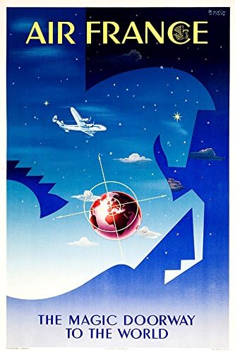 Digital Fusion Prints Air France Vintage Travel Poster (The Magic Doorway to The World) 24"x36" (Unframed) Certified Made with 200 Year Lifespan Archival Inks