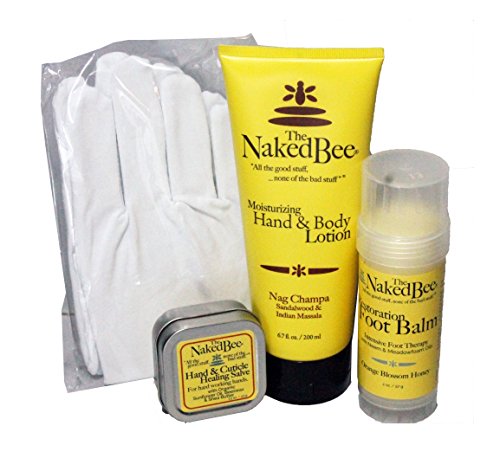 Naked Bee Mens Hand, Foot & Body Care 4 Piece Gift Set Featuring Nag Champa - a blend of Sandalwood and Indian Massala