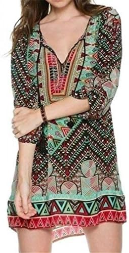 Partysweetyer Summer Women Bohemian Dress Sexy Sundresses Deep V Neck Floral Print 1 S