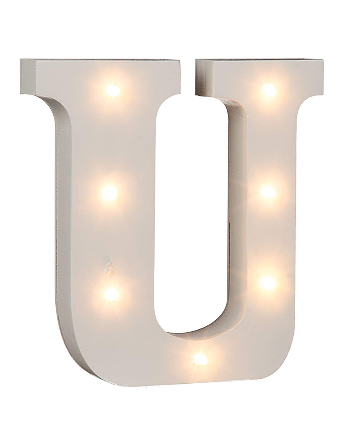 OOTB Illuminated Letter U Light with 7 LED, Wood, White