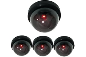 Yuarisx Dummy Dome Security Camera Outdoor Indoor with Fake Flashing Red LED Light for Home Business Wireless CCTV Surveillance 4 Pack, Black