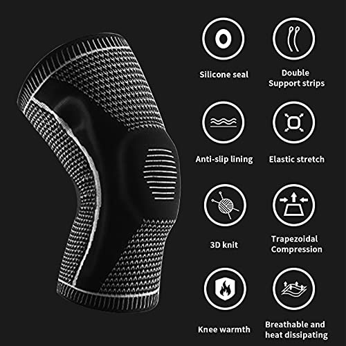 RYOQYUS Knee Brace,Knee Compression Sleeve Knee Support with Patella Gel Pad & Side Spring Stabilizers,Medical Knee Protector for Running Meniscus Tear Arthritis Joint Pain Relief Injury Recovery(L)