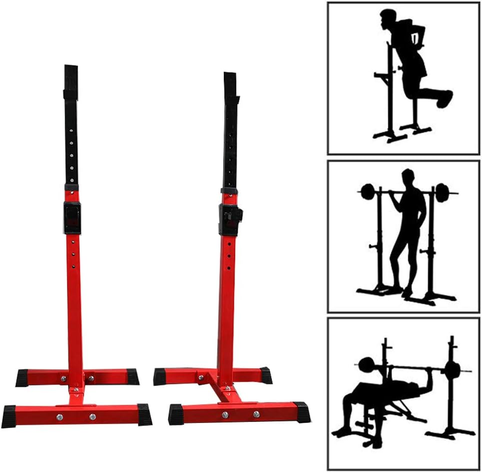 Grist CC Adjustable Heavy Duty Squat Rack, Household Multifunction Barbell Rack,Red