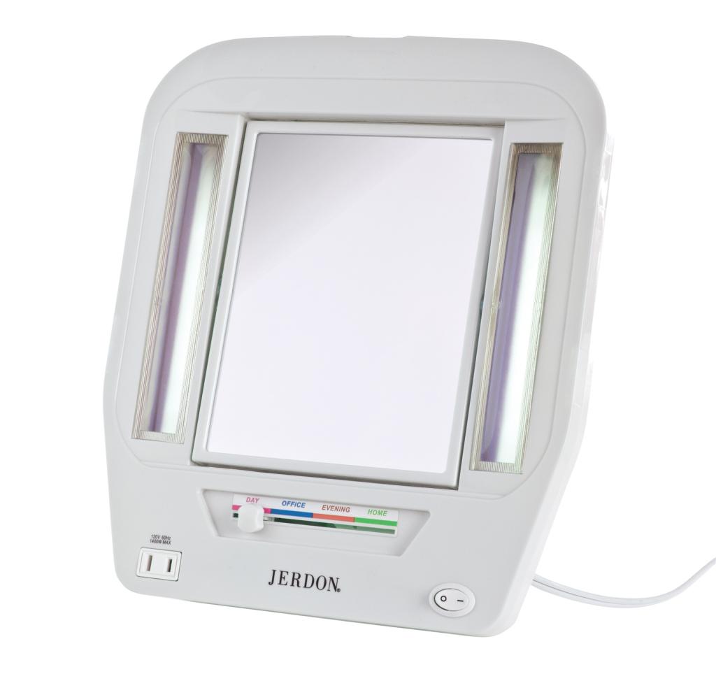 Jerdon JGL7W Euro Tabletop TwoSided Lighted Makeup Mirror with 5x