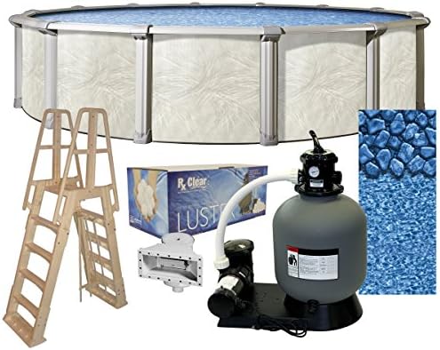 Fallston 24-Foot-by-52-Inch Round Above-Ground Swimming Pool Complete Bundle Kit | Boulder Swirl Pattern Overlap Liner | A-Frame Ladder System | Sand Filter System with Pump | Skimmer