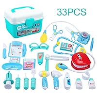 Juboury Kids Doctor Kit 33 Pieces Toy Medical Kits Pretend-n-Play Dentist Medical Kit with Electronic Stethoscope for Kids, School Classroom, Easter Stuffers, Party and Role Play