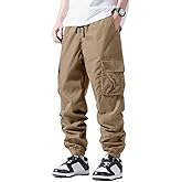 Ltvoo Boys Cargo Pants High Waist Baggy Pants Work Trousers with Multi Pockets Casual Workwear Jogger Sweatpants for 8-12Y