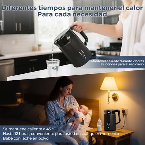 Hervidor de agua eléctrico, 1800 W-2200 W, 1,7 L, 45 °C ~ 100 °C, hervidor de agua con 6 regulaciones de temperatura, apagado automático y función de mantenimiento en caliente, acero inoxidable