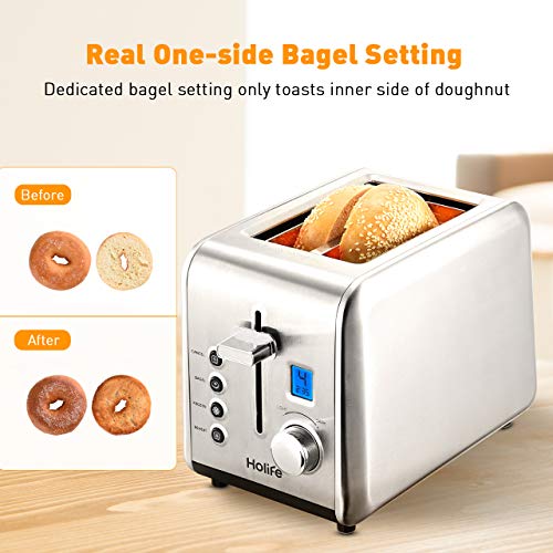 2 Slice Toaster, HoLife [ Upgraded LCD Digital Countdown Timer] Bagel Toaster Stainless Steel Toaster (6 Bread Shade Settings, Bagel/Defrost/Reheat/Cancel Function, High-lift, Extra Wide Slot, Silver) - Thumbnail 3