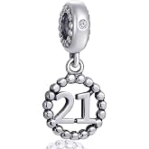 5,10,15,16,17,18,20,21,25,30,35,40,42,49,50,55,60,65,70 Number Charms for European Bracelet, 925 Sterling Silver Birthday Pendant Beads with CZ, Gifts for Mothers Day/Anniversary