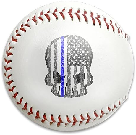 Thin Blue Line Skull Flag Size 9 Safety Soft Baseballs Bullet Ball Training Ball White