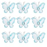 Pixnor Sheer Mesh Wire Butterfly with Gem Decoration - 50pcs (Blue)