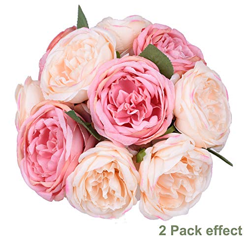 Artiflr Peonies Artificial Flower Bouquet, 5 Heads Peonies Silk Flowers Wedding Peony Flowers Bouquet Arrangement for Home Decor Party Floral Centerpieces Decoration(Pink Champagne) - Thumbnail 3