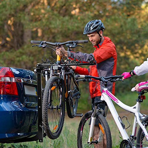 RaxGo Hitch Mounted 4 - Bike Rack Carrier, Sturdy Bicycle Swing Rack w/Tension Bar Included - Fits 2" Receiver - Foldable Design for Extra Convenience - Durable Powder-Coated Steel - Easy Assembly