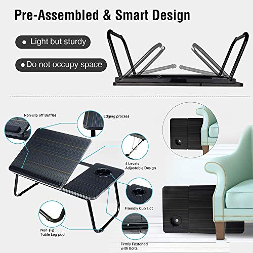 Laptop Desk, Adjustable Durable Wooden Folding Bed Table with Cup Holder, Laptop Stand for Bed/Outdoor/Office/Sofa (21.85\
